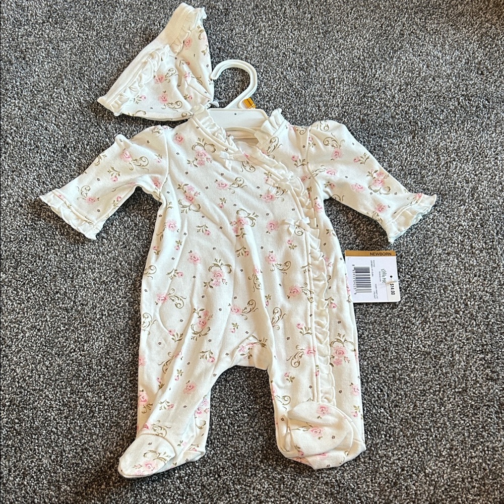 Little Me Pink Floral Kids One Piece with Hat